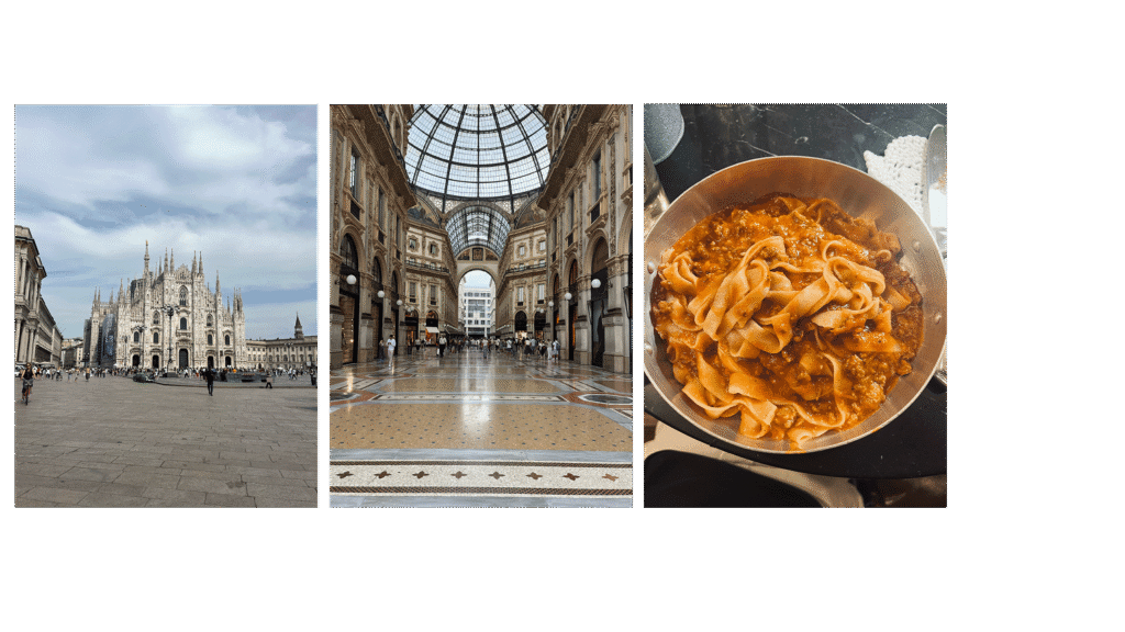 duomo, Galleria Vittorio Emanuele II and pasta with meat sauce in milan italy